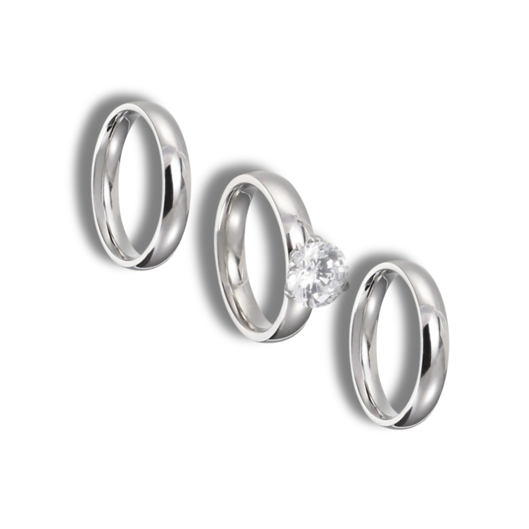 Trio van matte paarringen met gouden rand