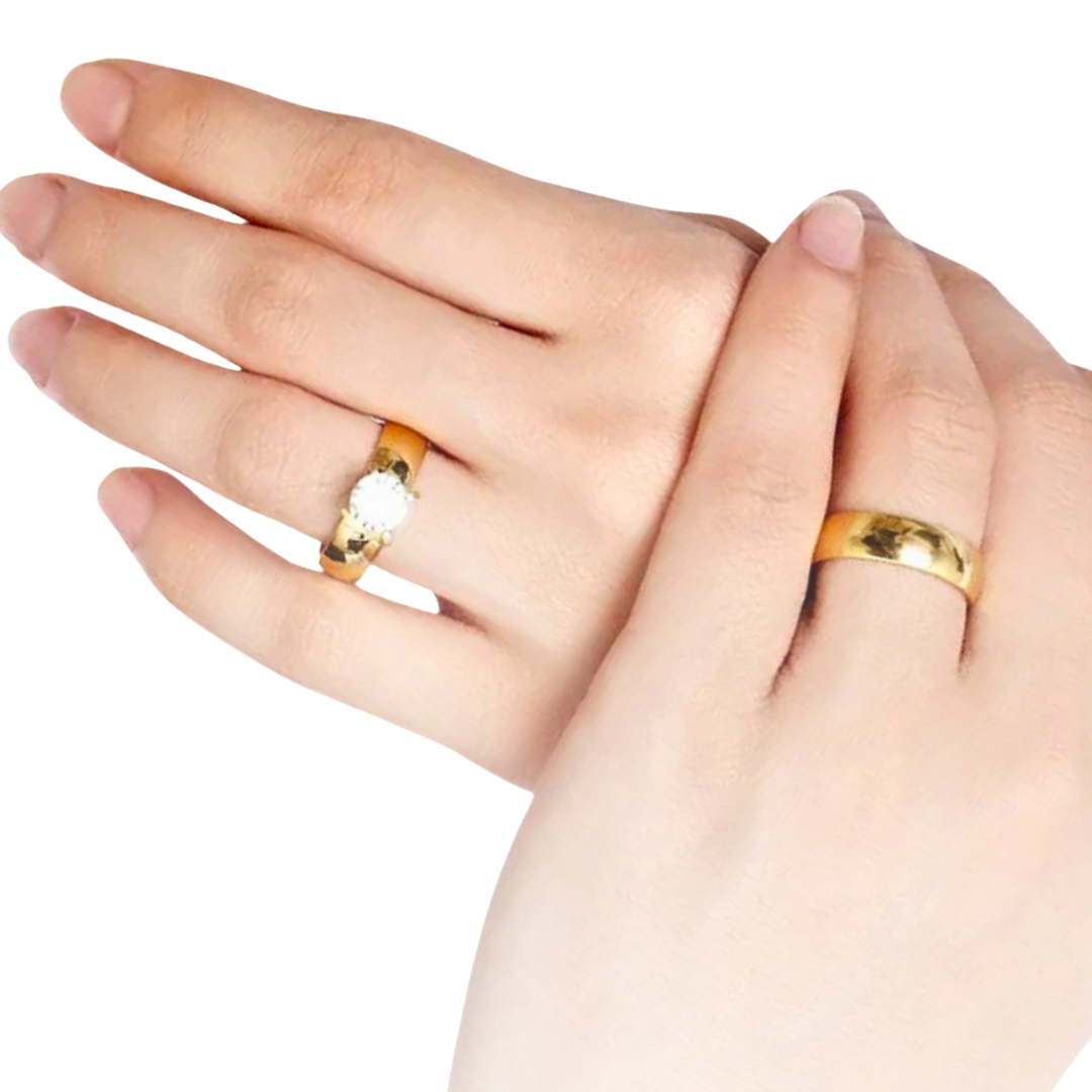 Trio van matte paarringen met gouden rand