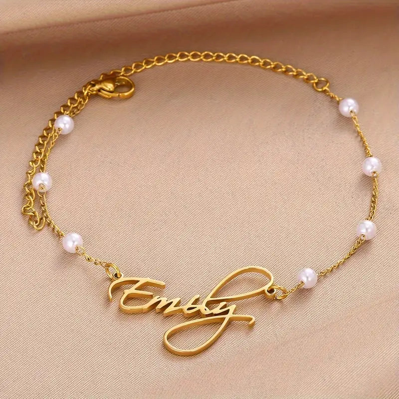 PULSERA CON NOMBRE Y PERLITAS