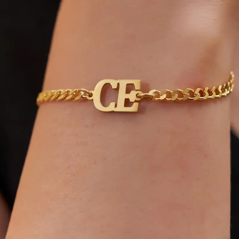 PULSERA CADENA GRUESA CON 2 INICIALES