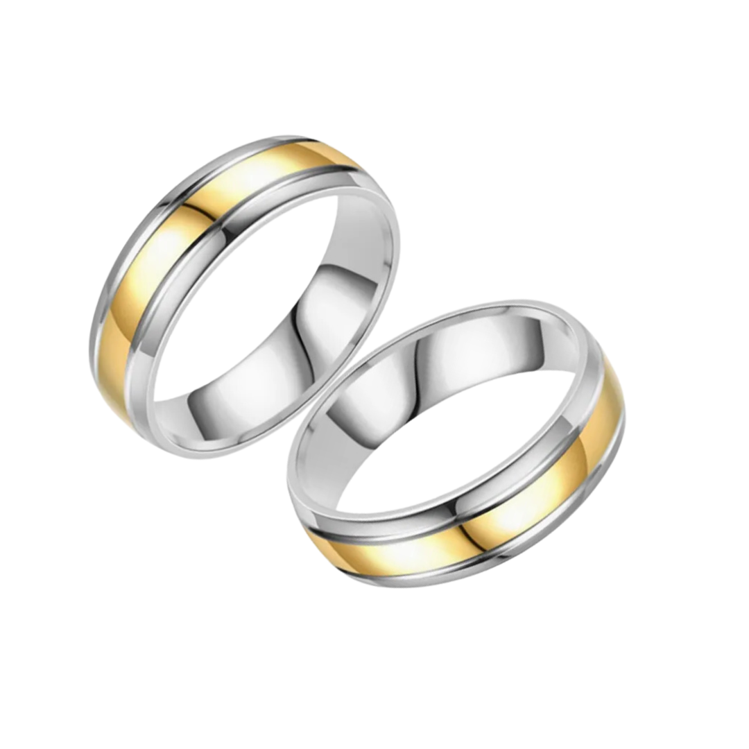 Duo diamanten koppelringen met gouden rand 