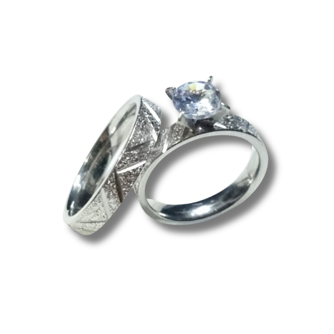 Couple rings zircon + silver diamond frosted ring (last sizes)