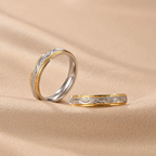 DUO DE ANILLOS PARA PAREJA BICOLOR ESCARCHADOS