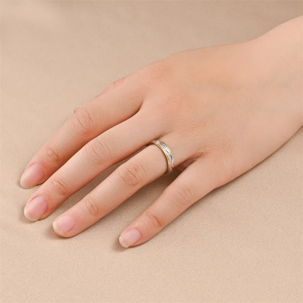 DUO DE ANILLOS PARA PAREJA BICOLOR ESCARCHADOS