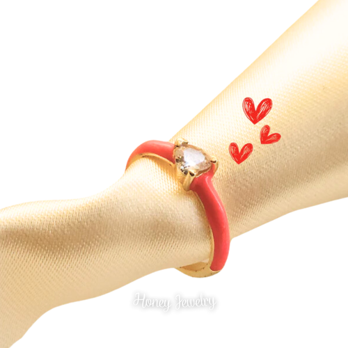 Fuchsia hart zirkoon ring (maat verstelbaar)