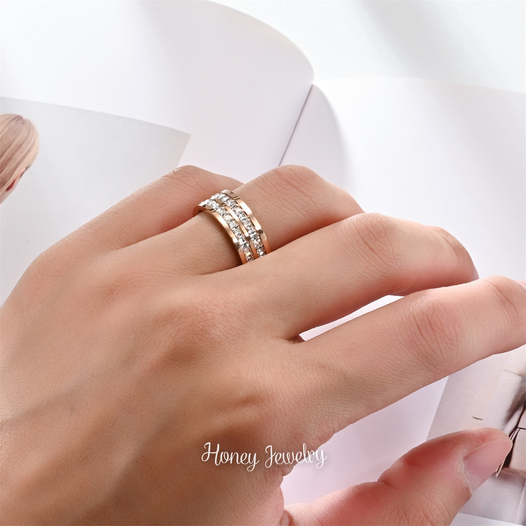 DUO DE ANILLOS PARA PAREJAS CON CIRCONES DOBLE LINEA