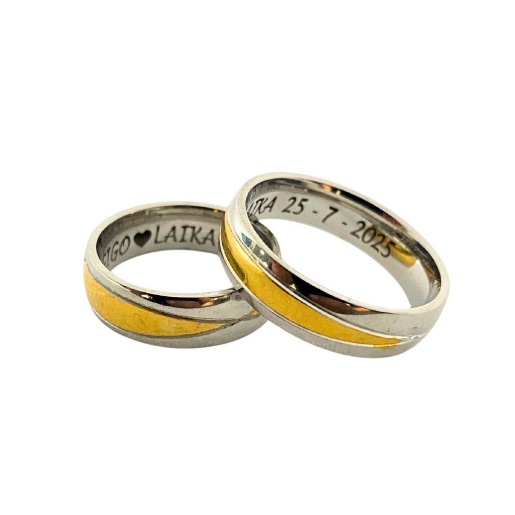 DUO DE ANILLOS PARA PAREJA BICOLOR SATIN