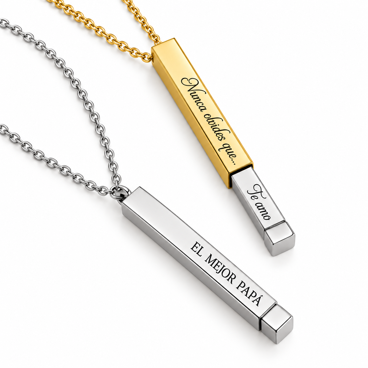 COLLAR PARA PAREJA LINGOTE CON MENSAJE OCULTO 360°