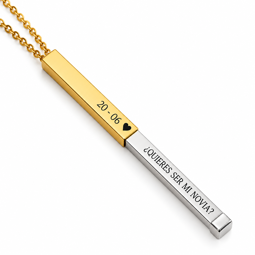 COLLAR PARA PAREJA LINGOTE CON MENSAJE OCULTO 360°