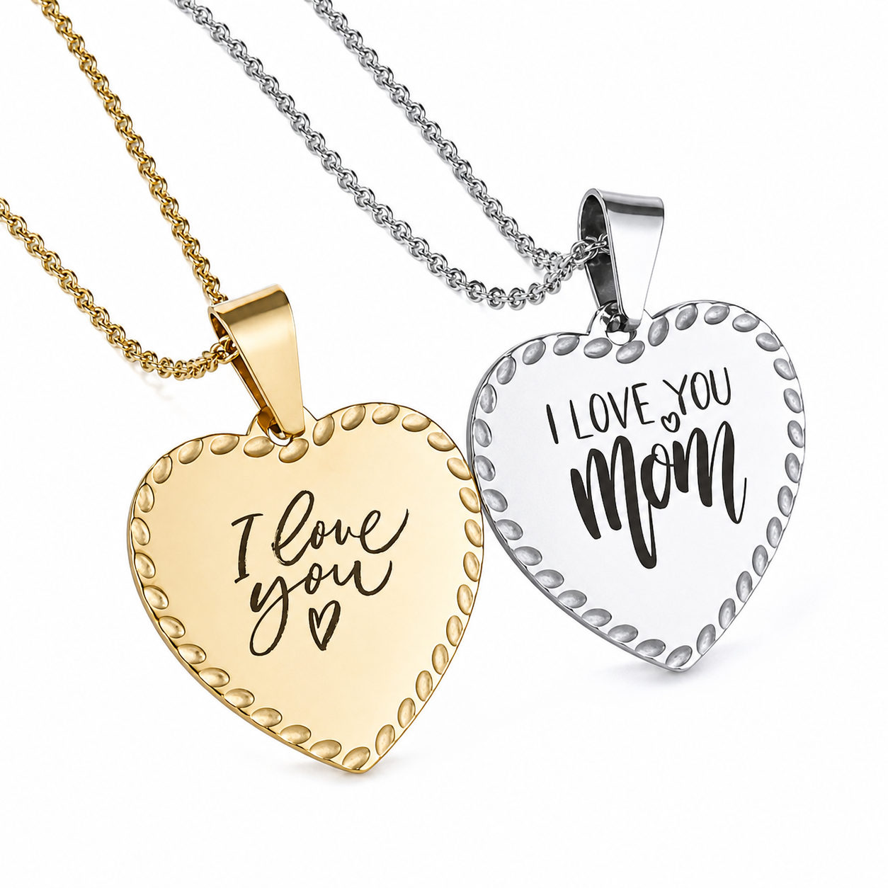 Heart necklace bordered with photo engraving