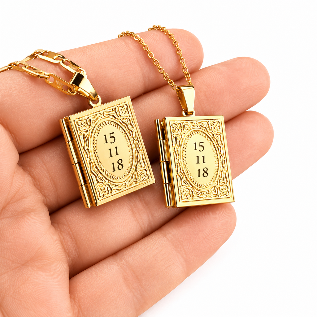 Book locket necklace with border