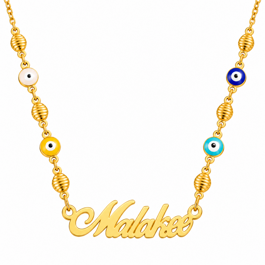 COLLAR NOMBRE CLÁSICO CON CADENA OJO TURCO