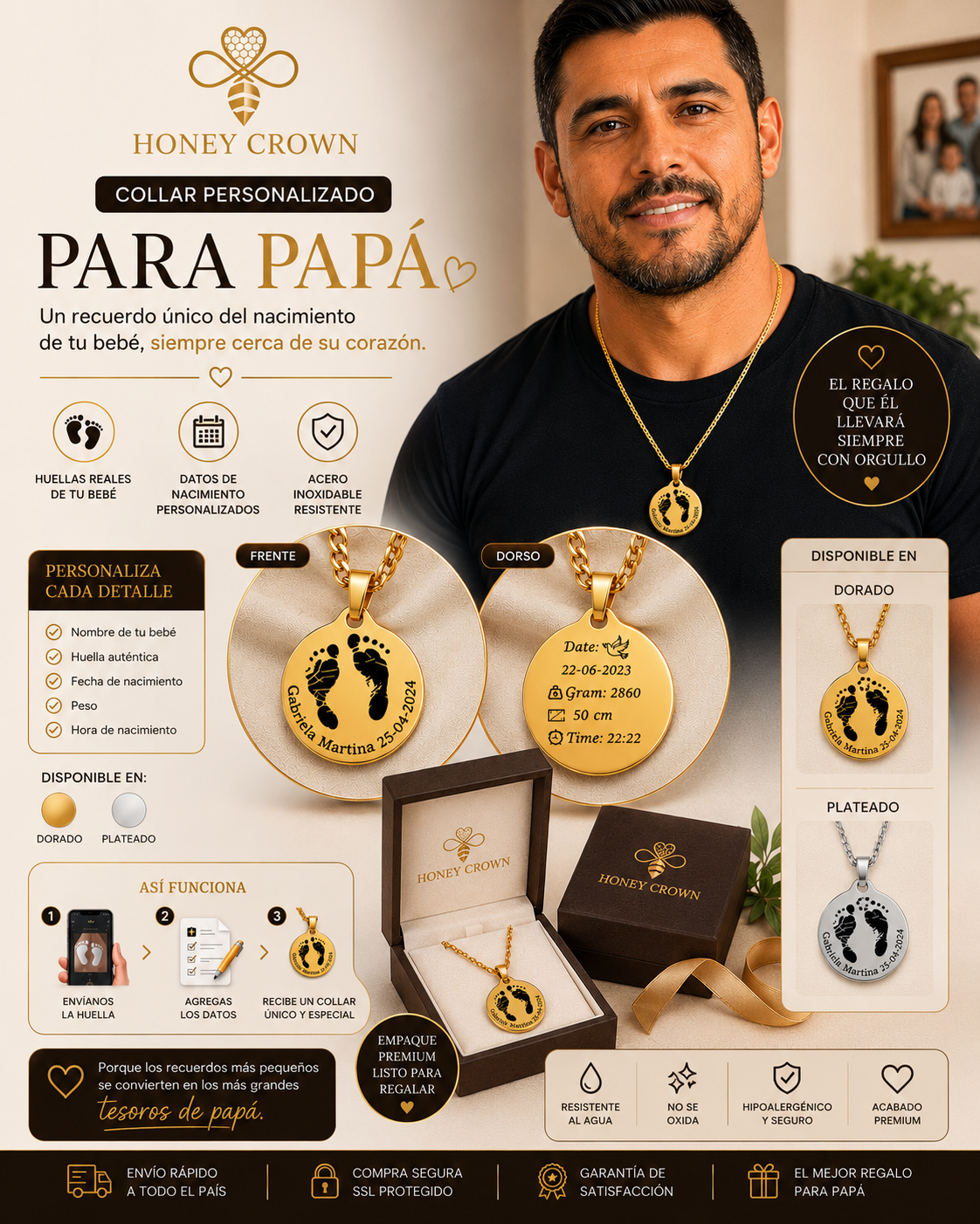 Collar placa Personalizada con Huellas de tu bebé