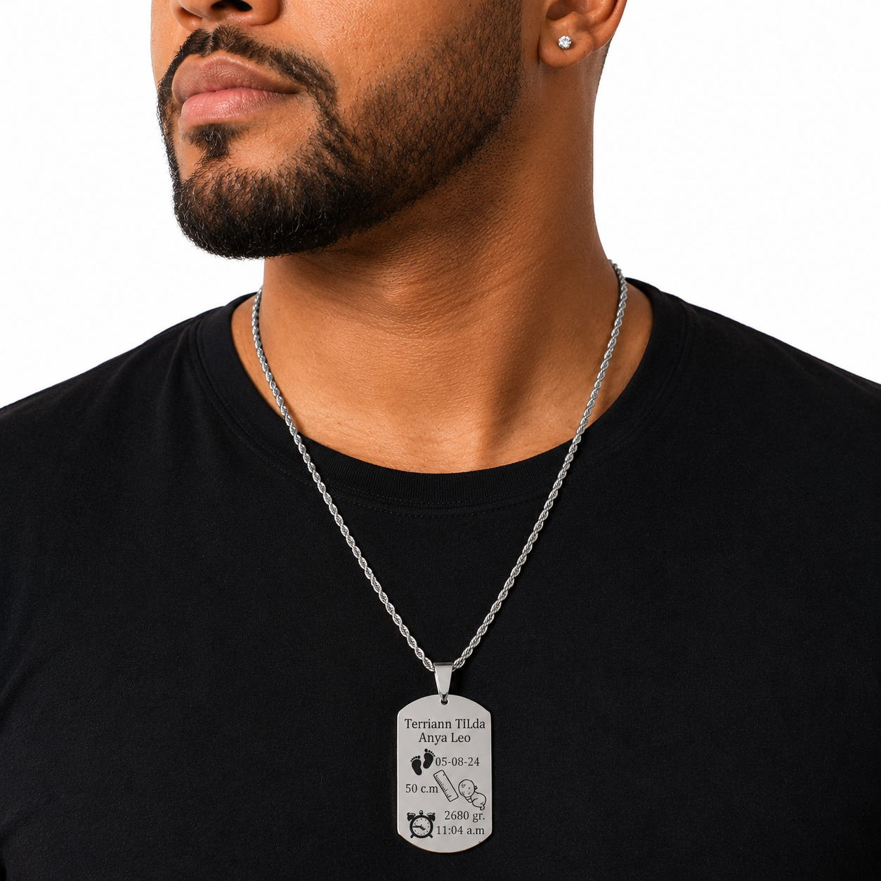Collar placa personalizado con datos de nacimiento de tu bebé