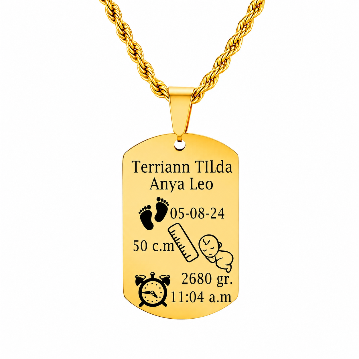 Collar placa personalizado con datos de nacimiento de tu bebé
