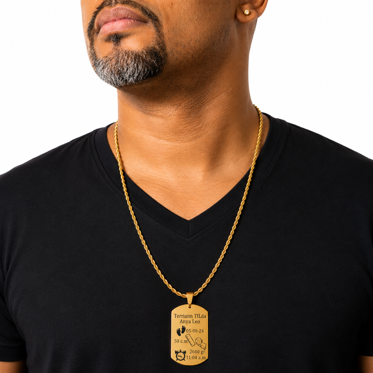 Collar placa personalizado con datos de nacimiento de tu bebé