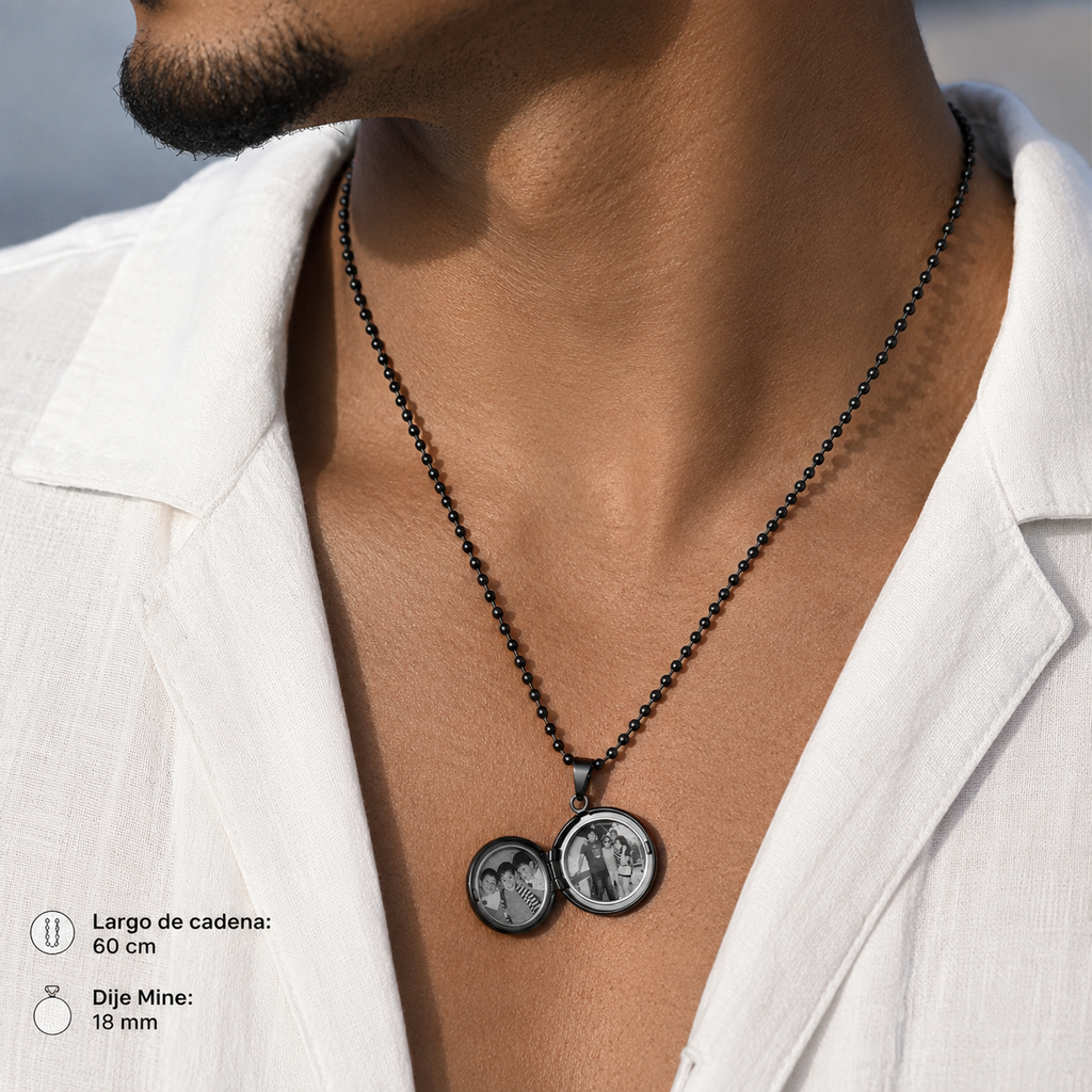 Collar Relicario Redondo negro Personalizable