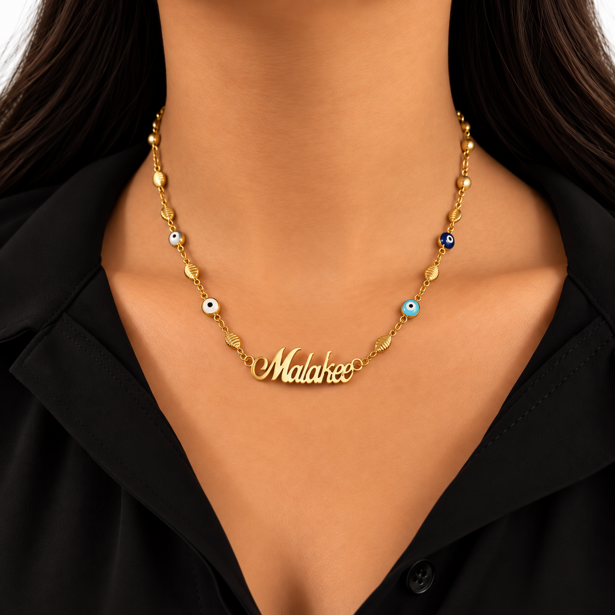 COLLAR NOMBRE CLÁSICO CON CADENA OJO TURCO