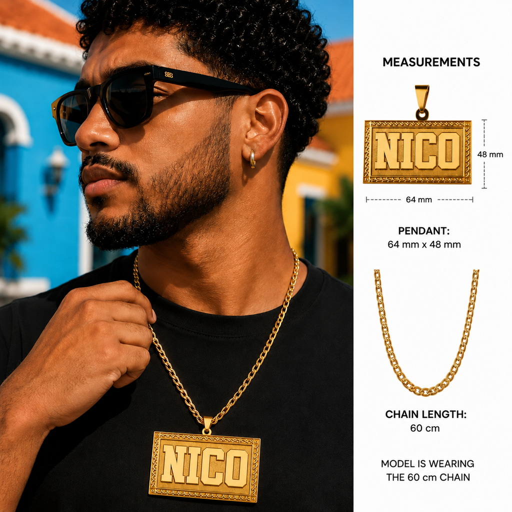 Collar placa Bold con Relieve y nombre personalizado