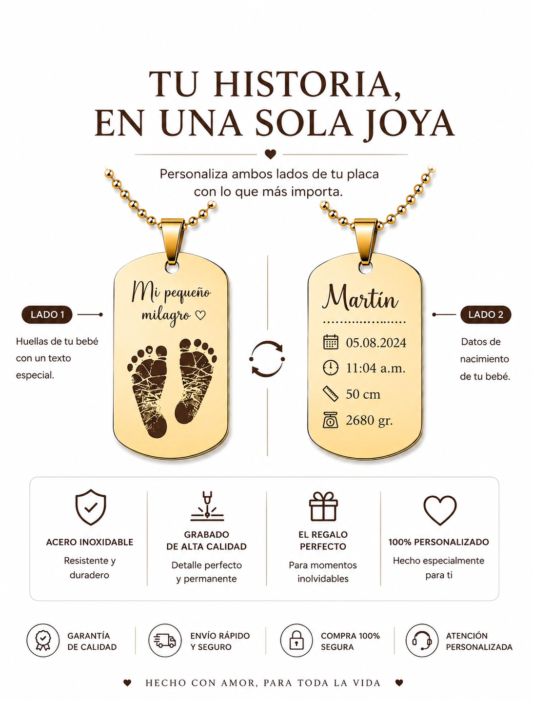 Collar placa personalizada con Huellas de tu bebé