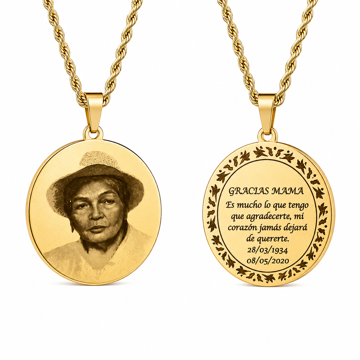 Collar placa redonda personalizada con fotograbado