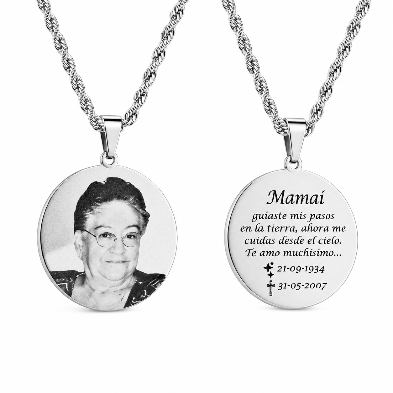 Collar placa redonda personalizada con fotograbado