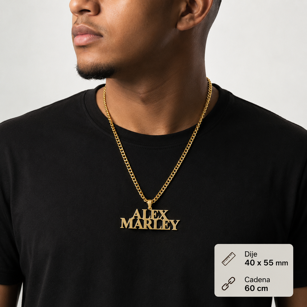 Male necklace with name in capital letters and thick chain