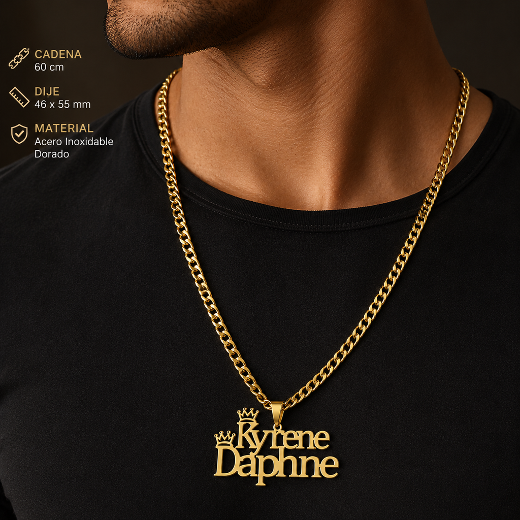 Collar con nombre doble linea y corona