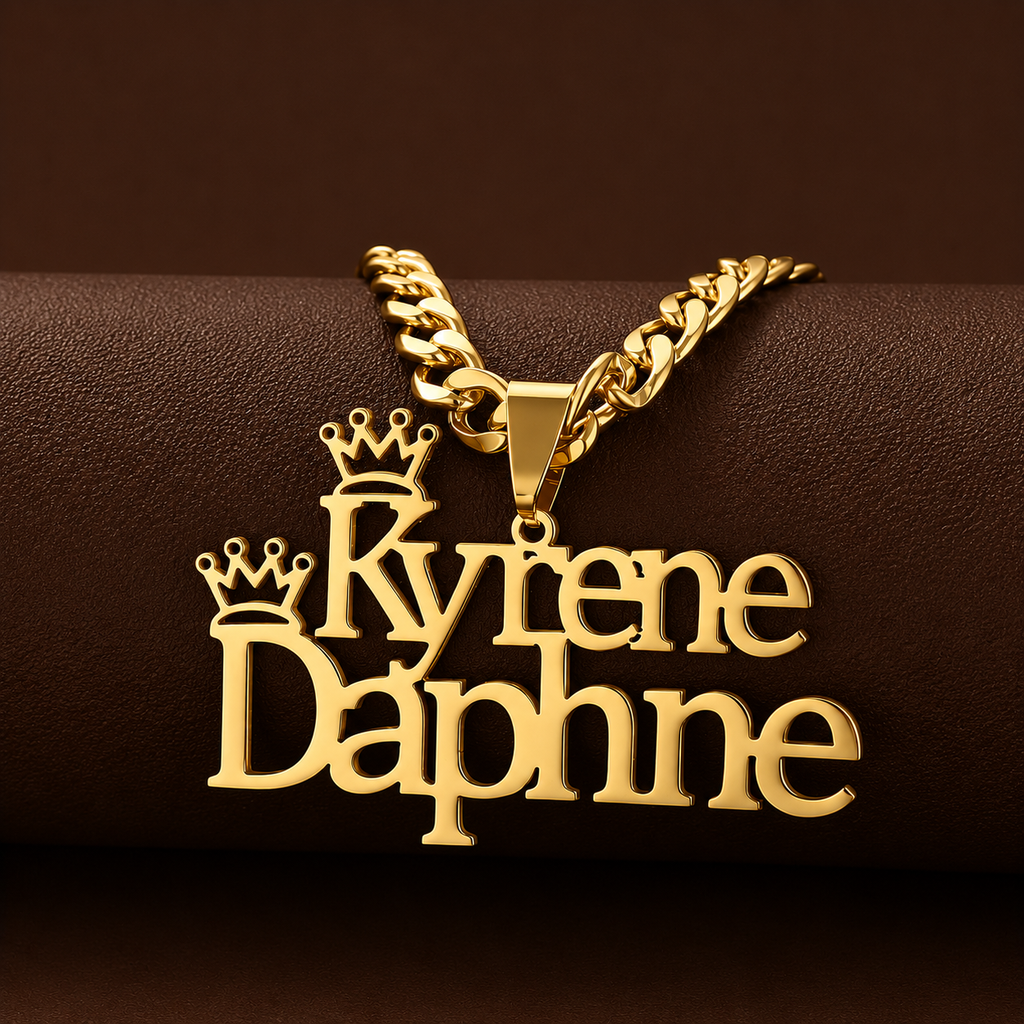 Collar con nombre doble linea y corona