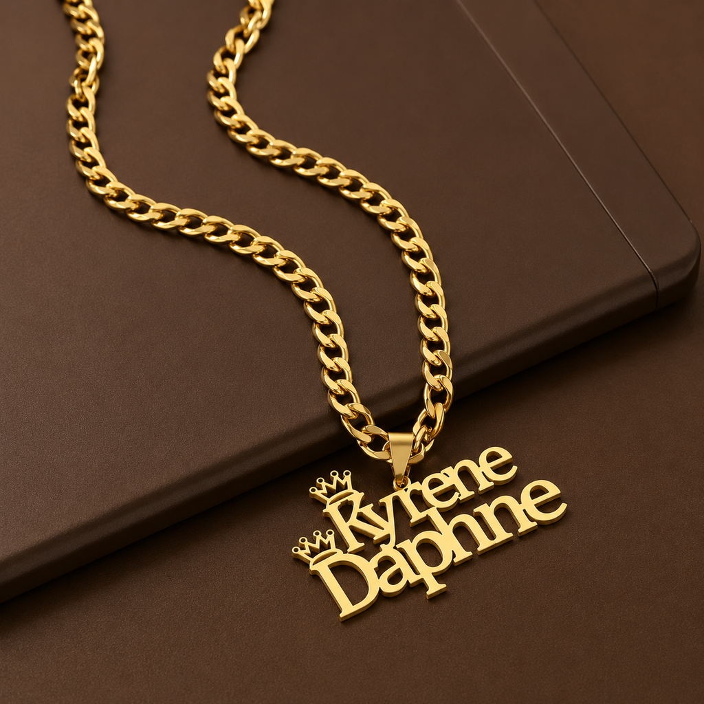 Collar con nombre doble linea y corona