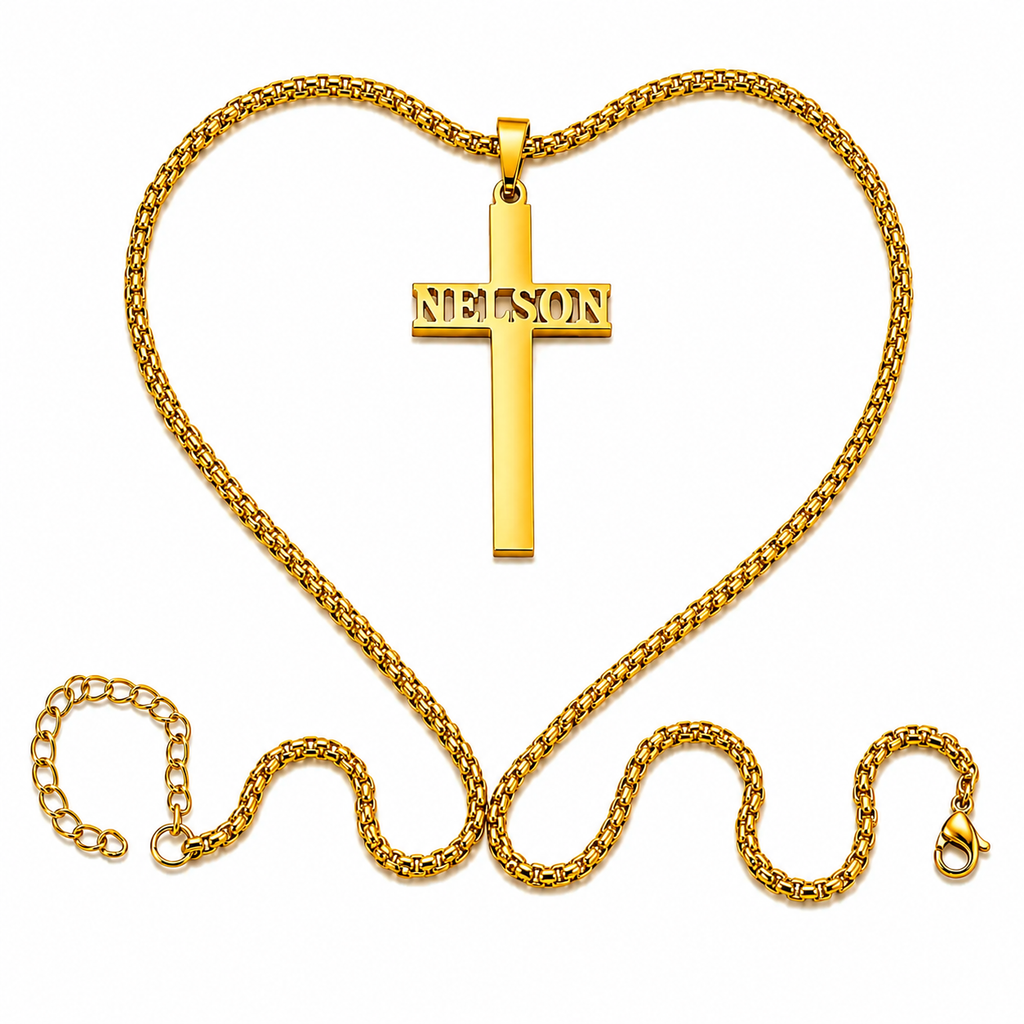 Collar con nombre en cruz vertical