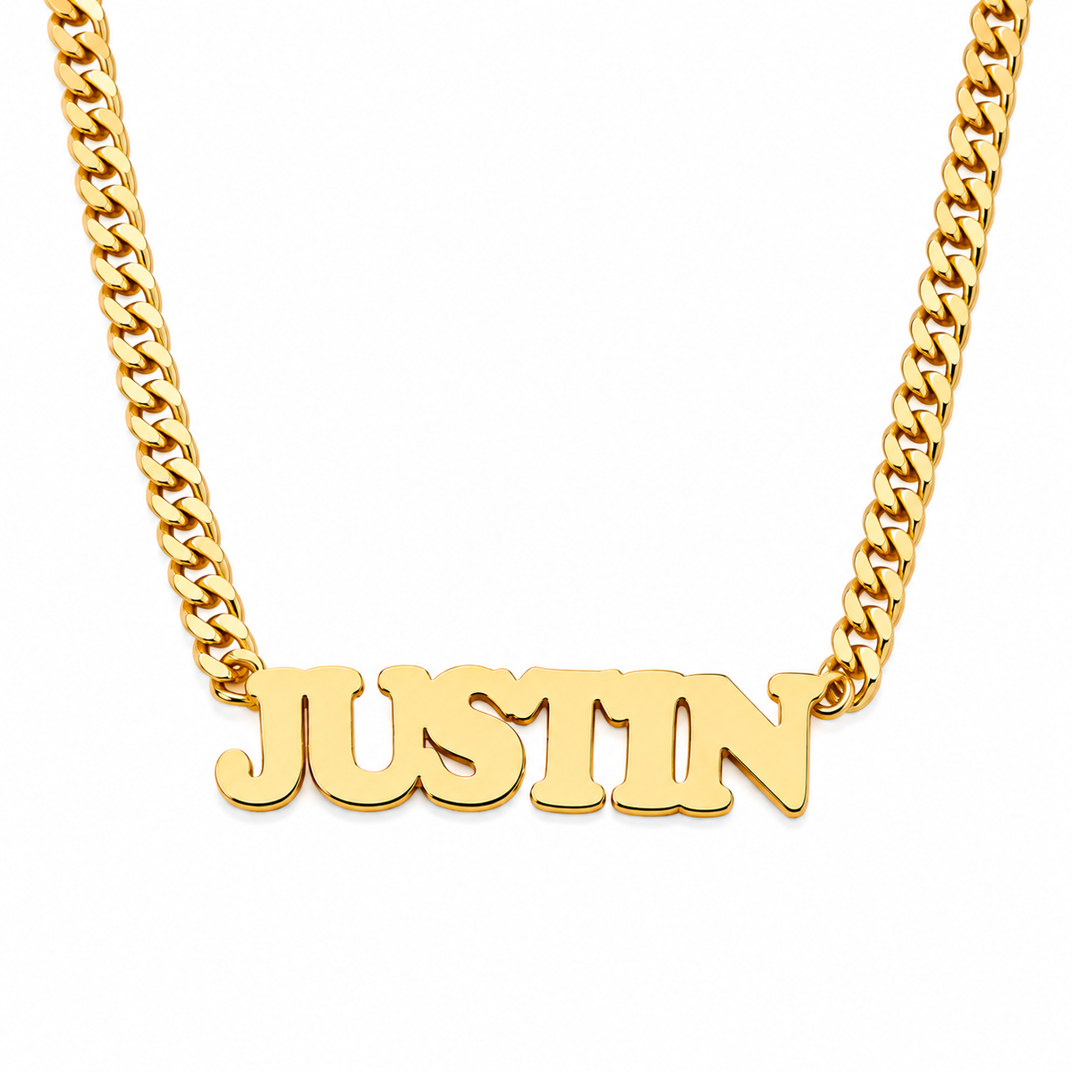 Male necklace with name in capital letters and thick chain