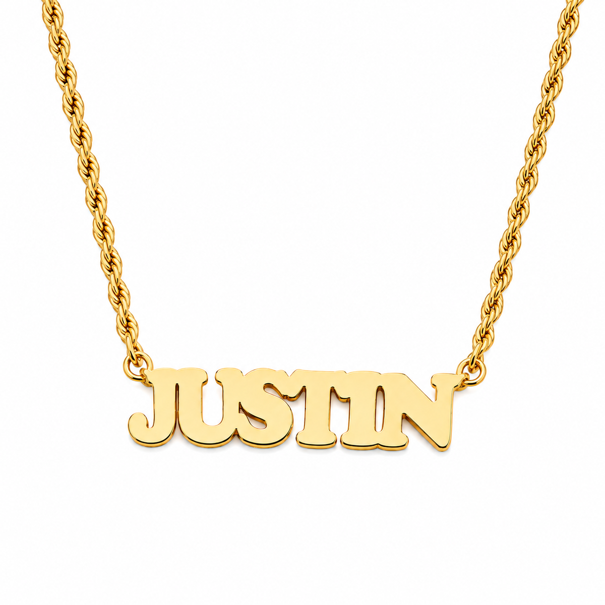 Male necklace with name in capital letters and thick chain