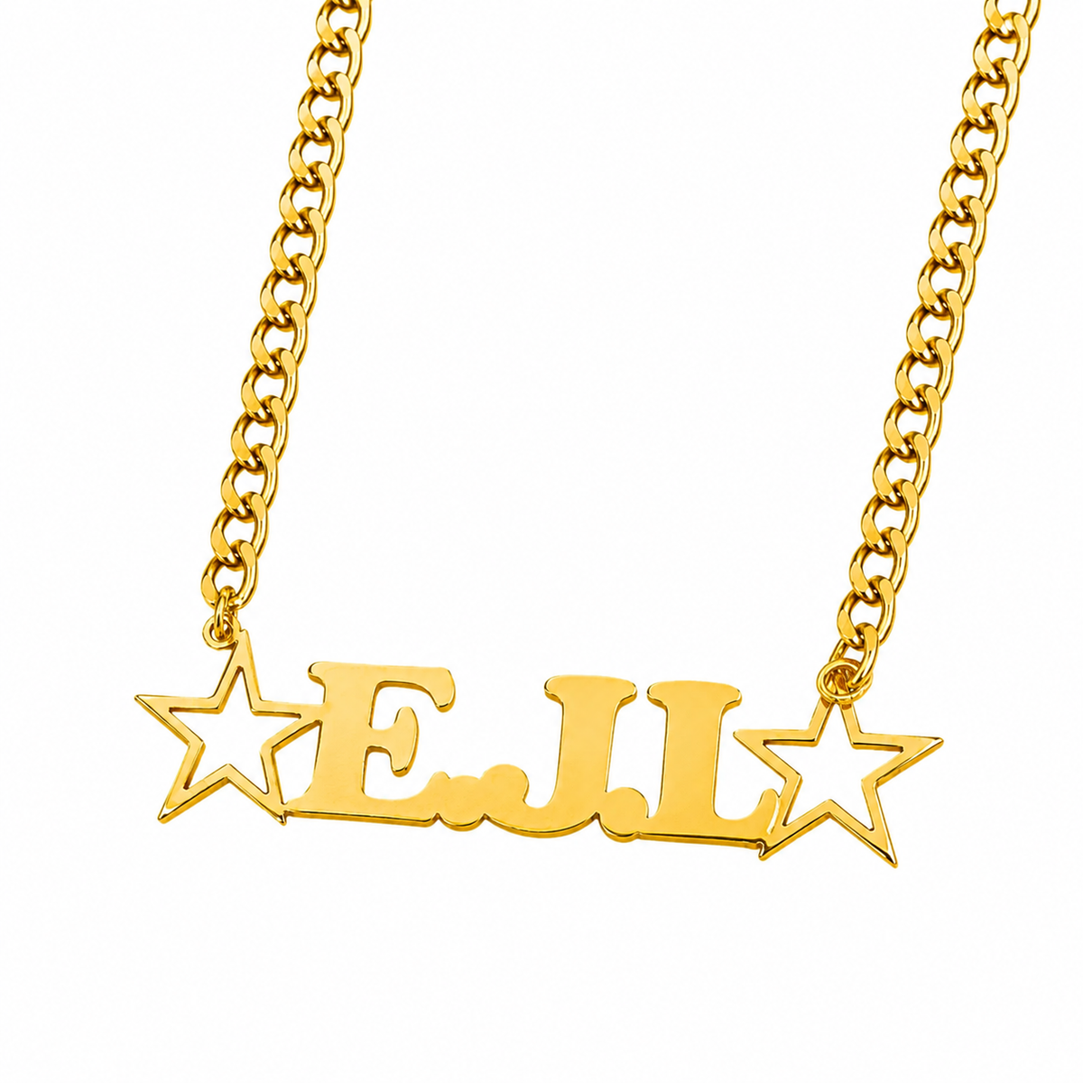 Male necklace with name in capital letters and thick chain