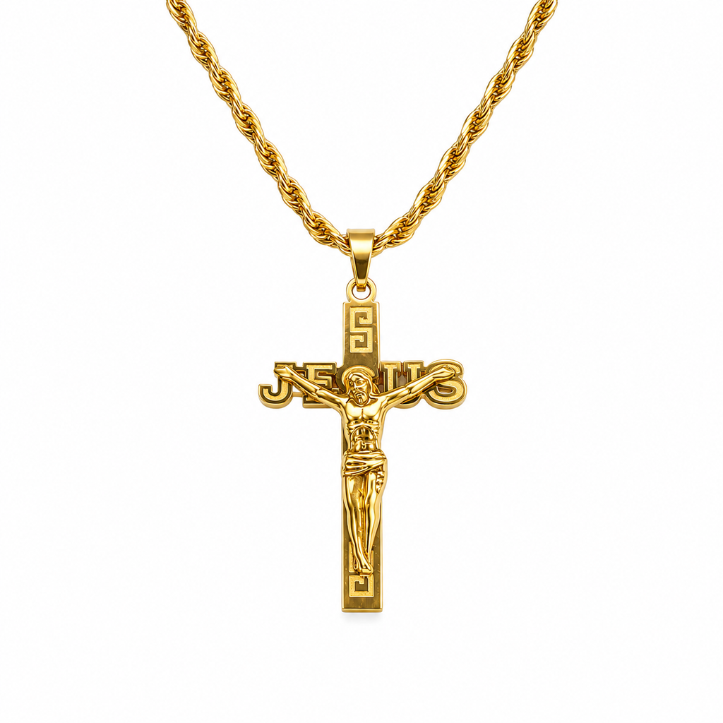 Collar cruz cristo en relive