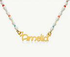COLLAR CON NOMBRE + PERLAS NATURALES Y MOSTACILLAS