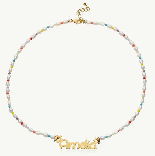 COLLAR CON NOMBRE + PERLAS NATURALES Y MOSTACILLAS