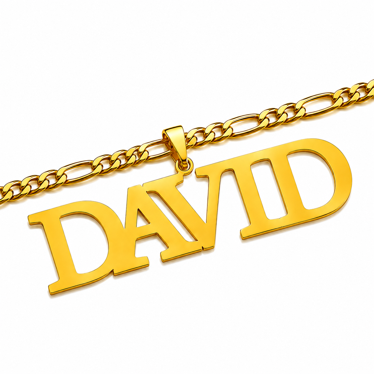 Male necklace with name in capital letters and thick chain
