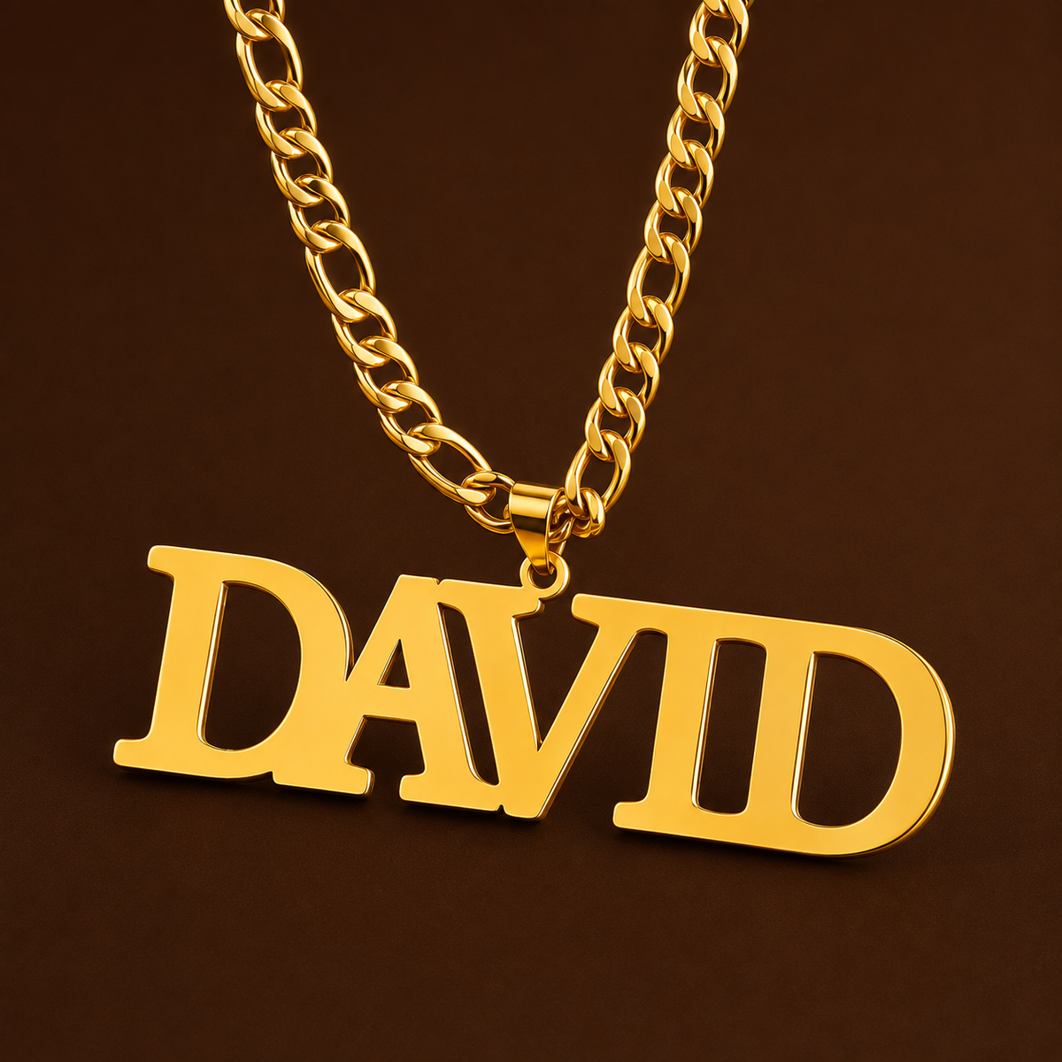 Male necklace with name in capital letters and thick chain