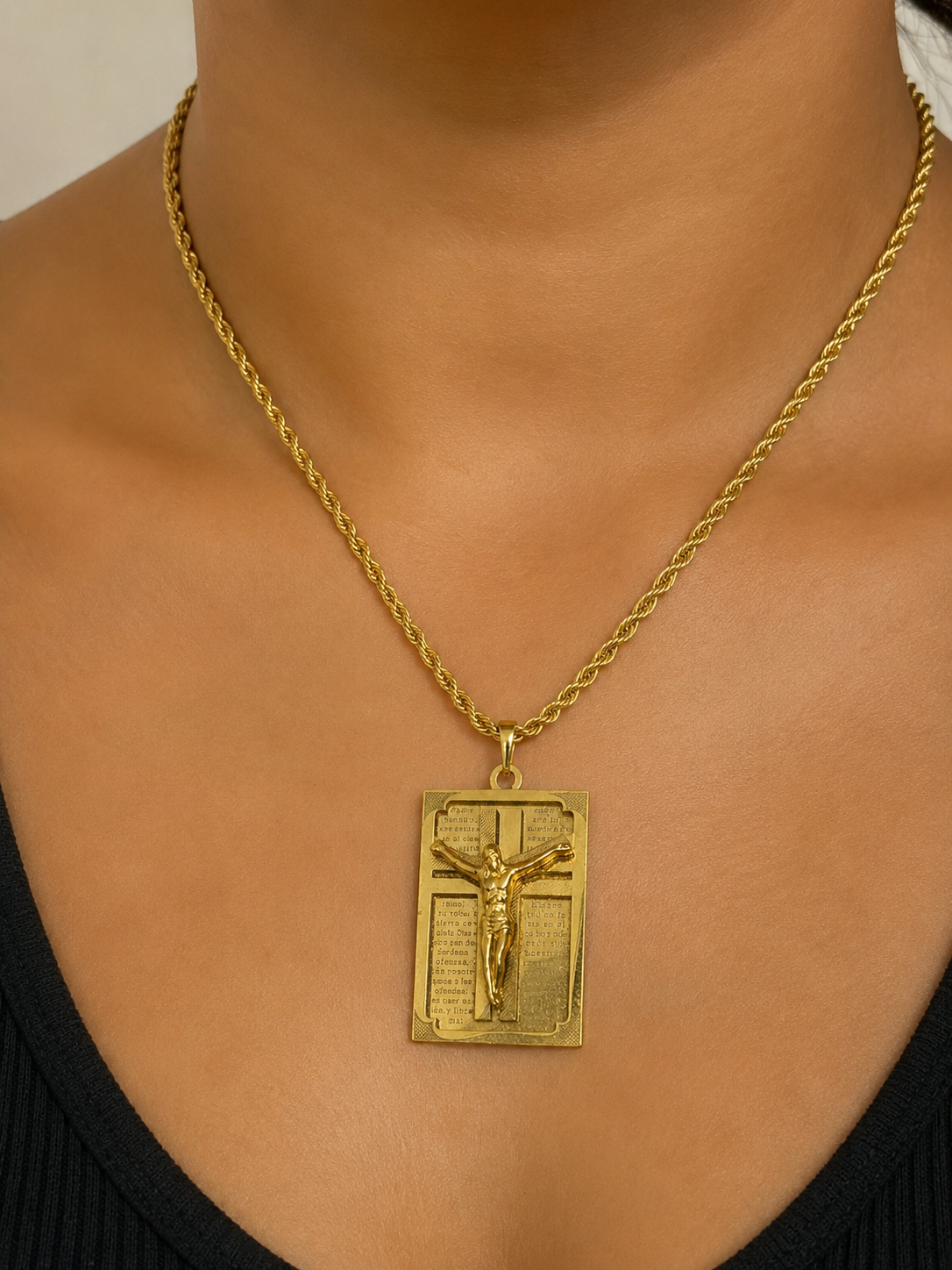 Collar placa con silueta de cristo redentor