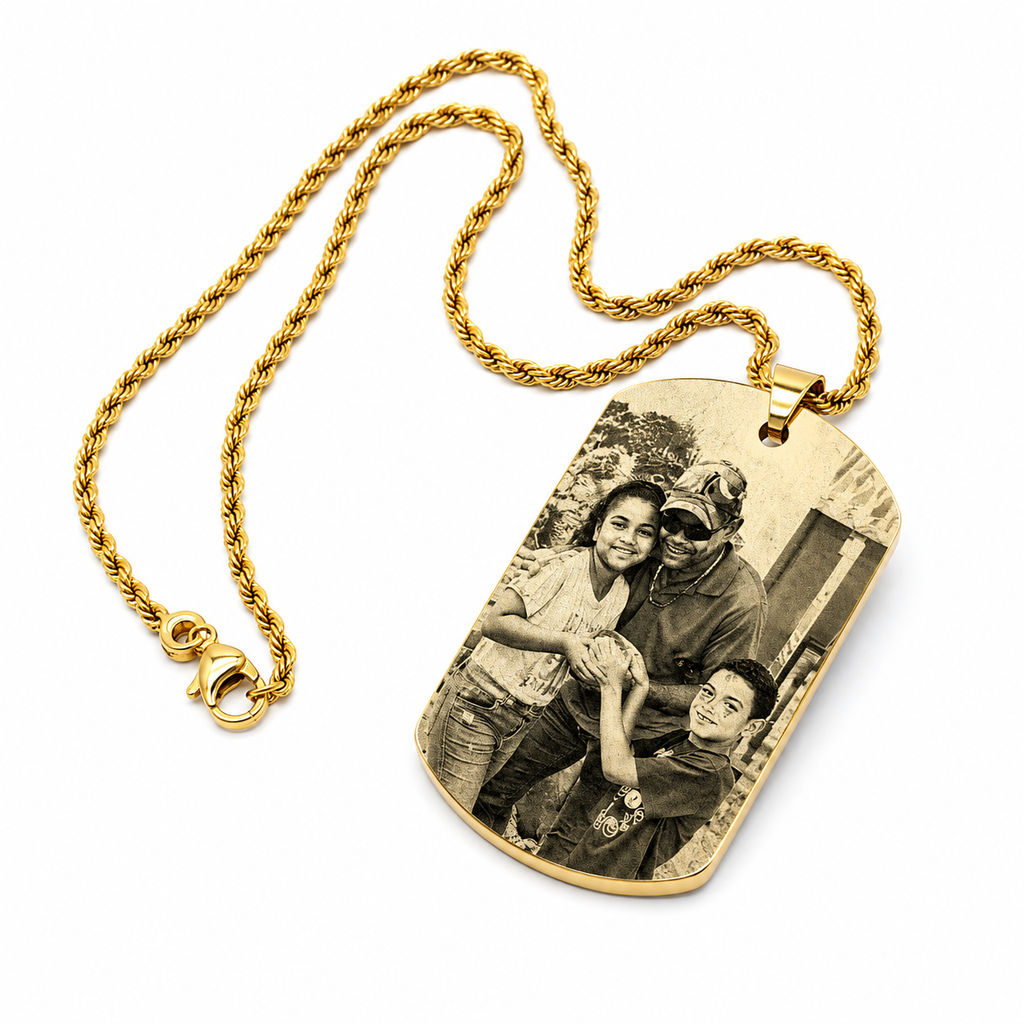 Collar placa personalizada con fotograbado