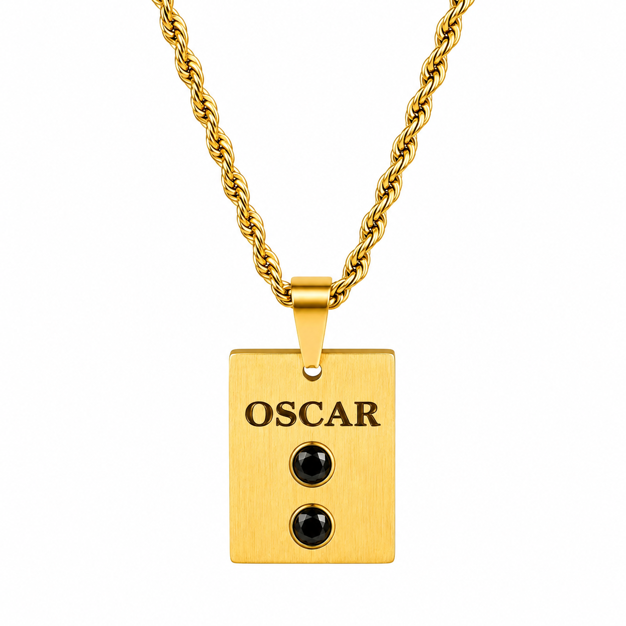 Collar placa rectangular con hematita personalizada