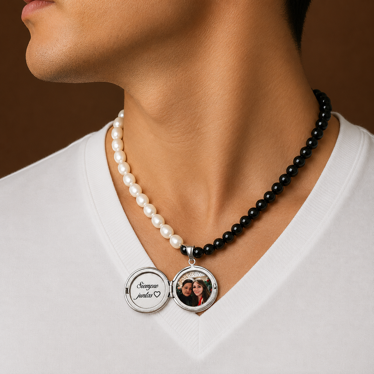 Collar Relicario Personalizado con Perlas o piedra natural