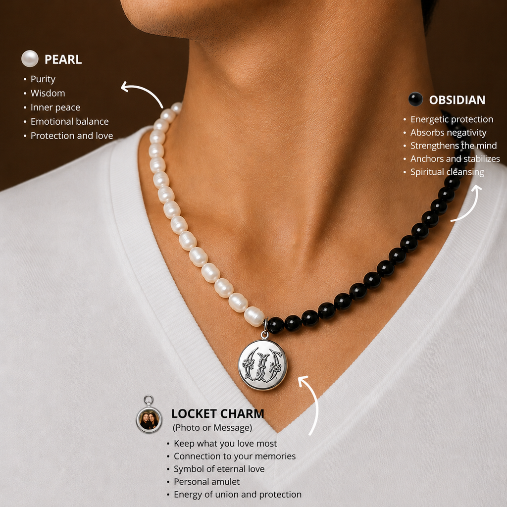 Collar Relicario Personalizado con Perlas o piedra natural
