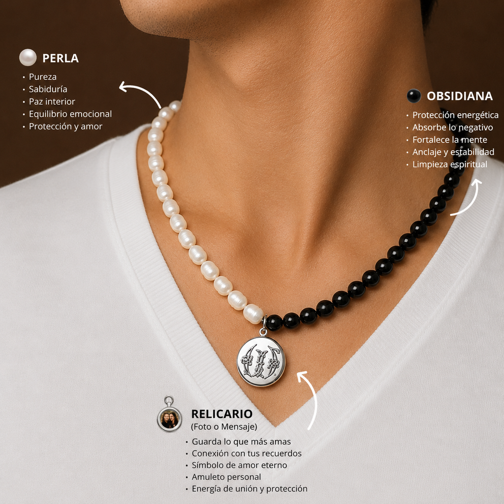 Collar Relicario Personalizado con Perlas o piedra natural