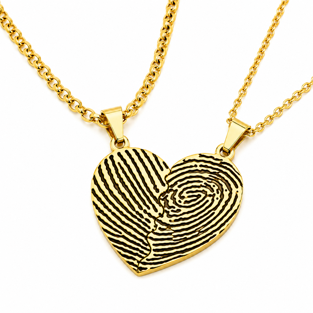 Dúo de Collares Corazón Partido con huellas dactilares