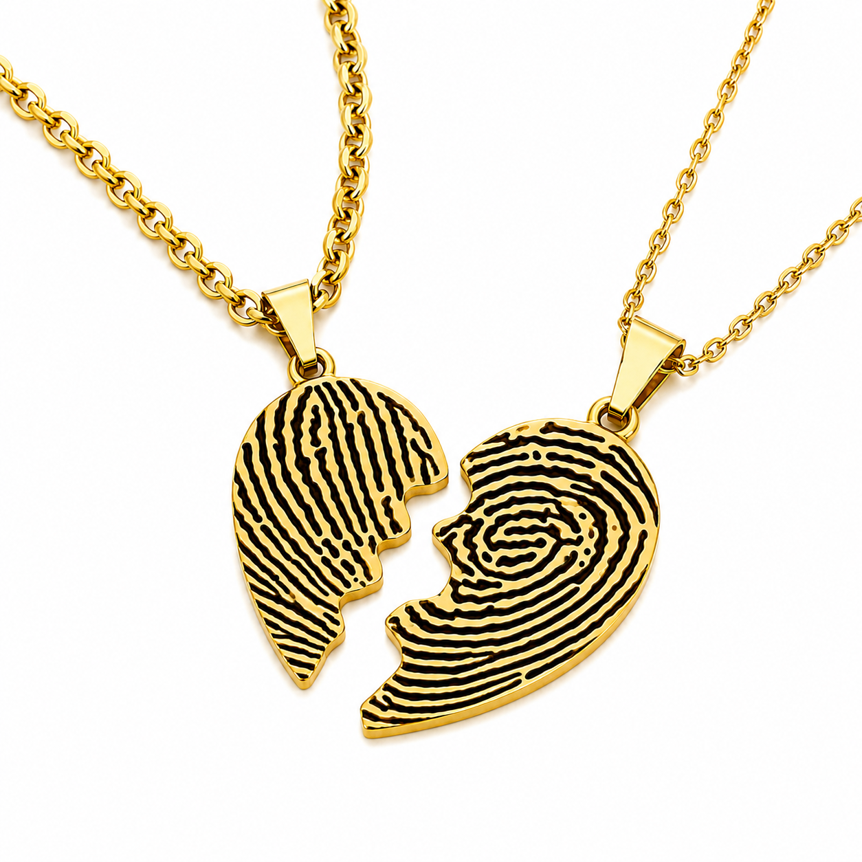 Dúo de Collares Corazón Partido con huellas dactilares