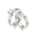 DUO DE ANILLOS PARA PAREJA BICOLOR ESCARCHADOS