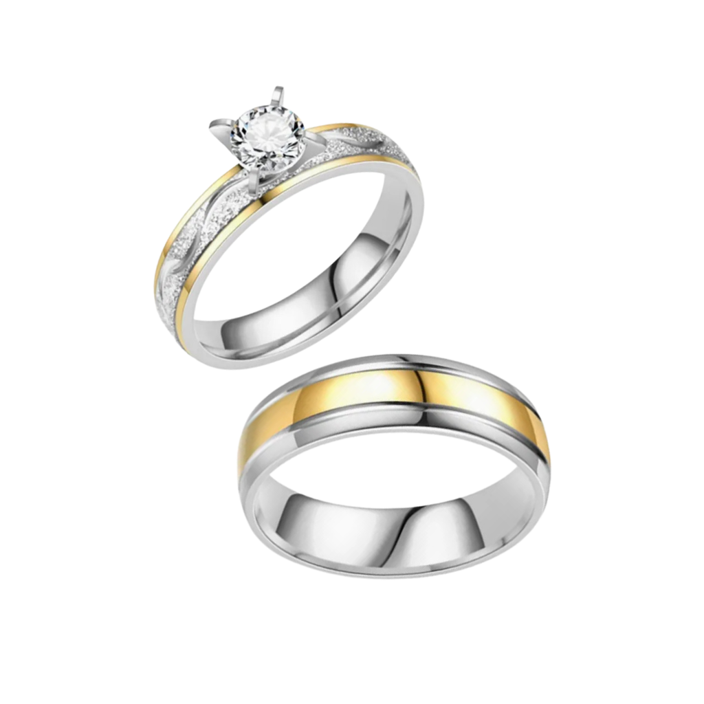 Diamond couple rings with gold bezel (Pre order)