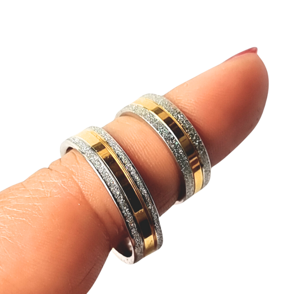 DUO DE ANILLOS DE PAREJA BICOLOR ESCARCHADO - ULTIMAS TALLAS
